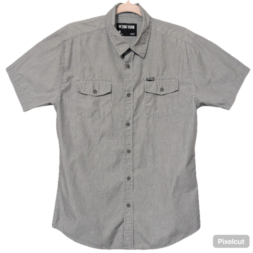 Zoo York Light Gray Casual Button Down Collared Shirt Size: Medium